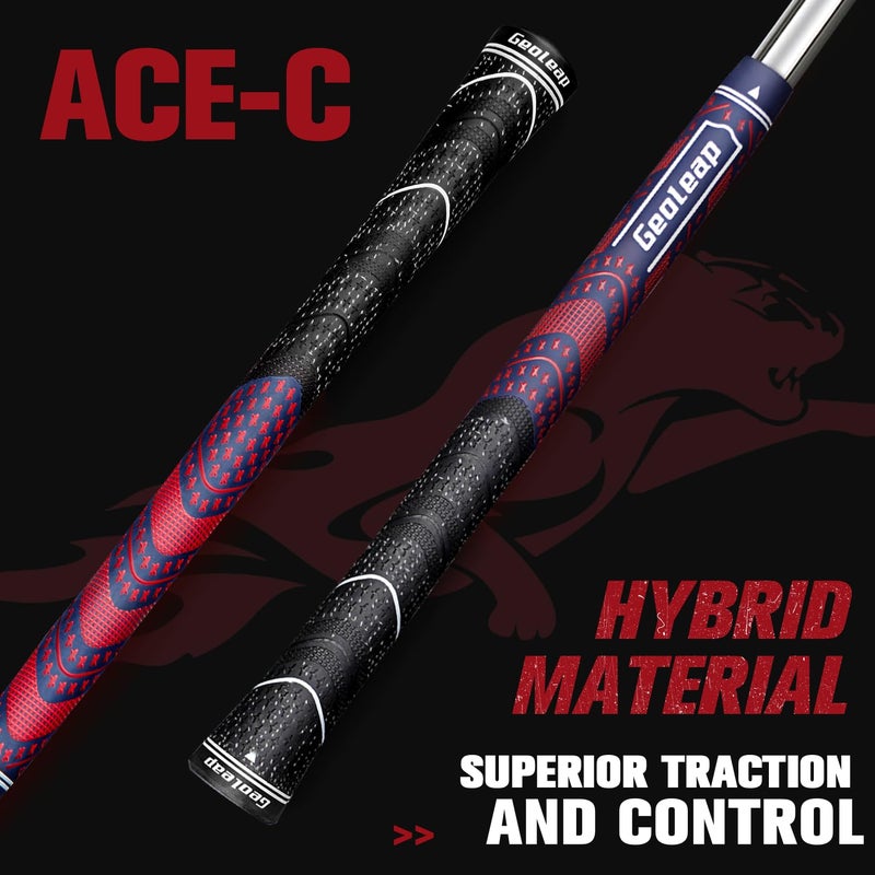 Geoleap Golf Grips Set of 13- Cord Rubber Compound Material, Hybrid Golf Club Grips, All Weather Performance. (Navy Blue Red, Midsize) - Image 2
